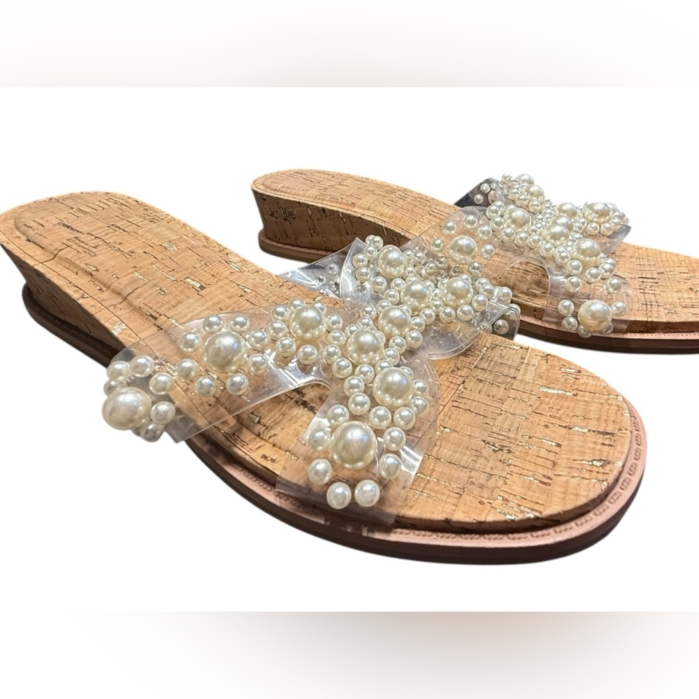 Anne Klein Brianna Pearl Detailed Wedged Sandals
